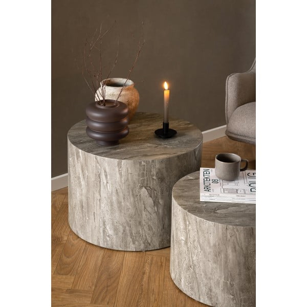 Šedé kulaté konferenční stolky v dekoru kamene v sadě 2 ks ø 58 cm Dice – Actona-image-1