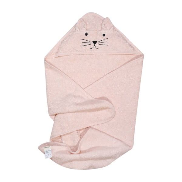 Růžový bavlněný dětský ručník s kapucí Kindsgut Cat-image-2