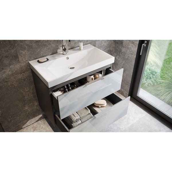 Šedá lesklá závěsná skříňka pod umyvadlo 81x65 cm Celano – Germania-image-1