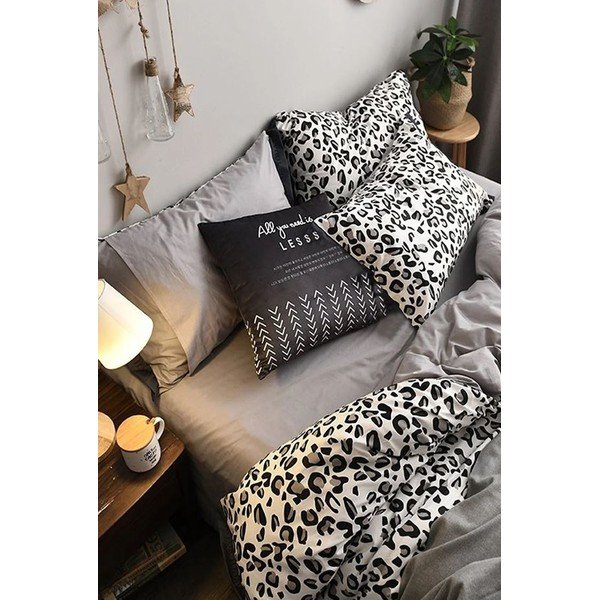 Bílo-šedé bavlněné povlečení na dvoulůžko/prodloužené s prostěradlem 200x220 cm – Mila Home-image-3