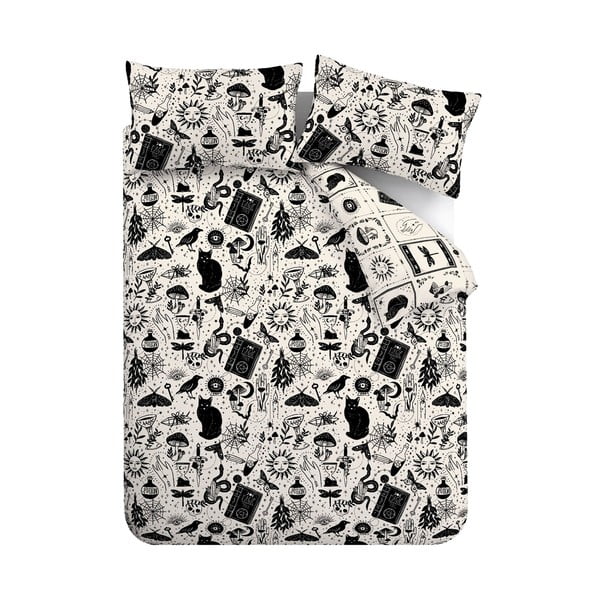 Černé/béžové povlečení na dvoulůžko/prodloužené 230x220 cm Enchanted Witchcraft – Catherine Lansfield