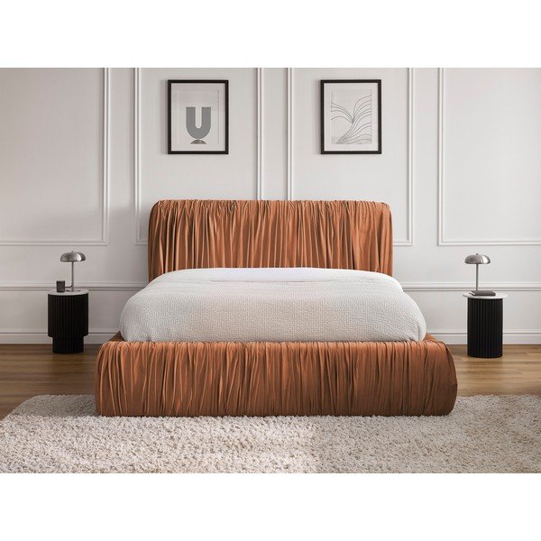 Oranžová čalouněná dvoulůžková postel s úložným prostorem a roštem 180x200 cm Blair – Bobochic Paris-image-1