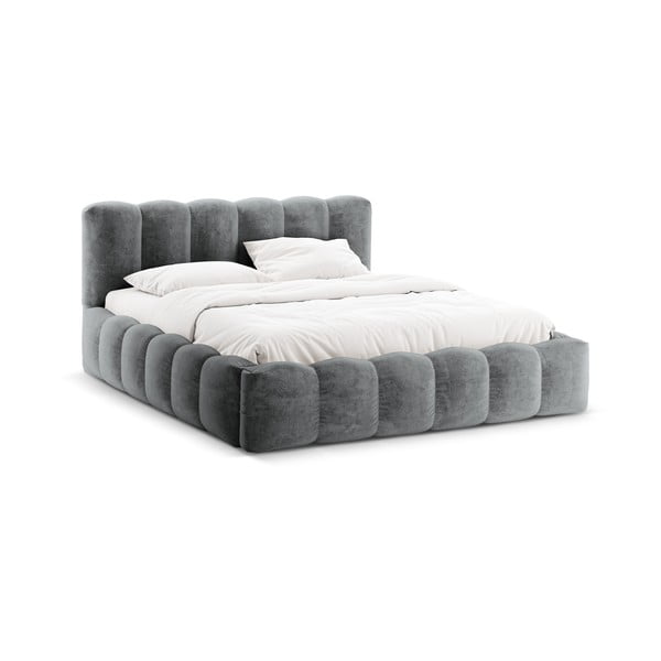 Šedá čalouněná dvoulůžková postel s úložným prostorem a roštem 160x200 cm Lupine – Micadoni Home-image-3