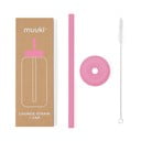 Silikonové brčko s čistícím kartáčkem/s víčkem Flamingo Pink – Muuki