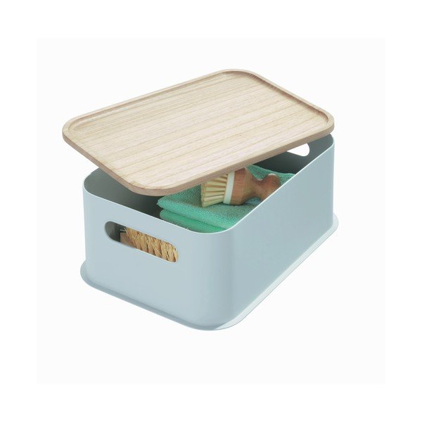 Šedý úložný box s víkem ze dřeva paulownia iDesign Eco Handled, 21,3 x 30,2 cm-image-1