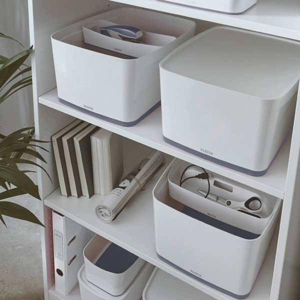 Bílý úložný box s víkem Leitz Office, objem 18 l-image-1