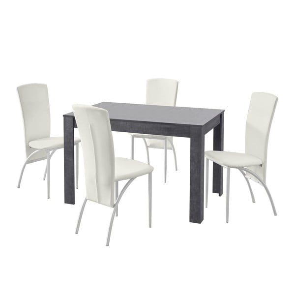 Set jídelního stolu a 4 bílých jídelních židlí Støraa Lori Nevada Slate White