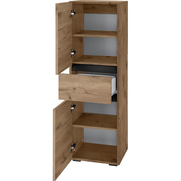 Vysoká úzká koupelnová skříňka v dekoru dubu v přírodní barvě 38x130 cm Wisla – Støraa-image-3