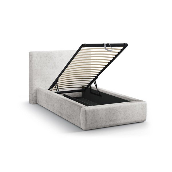 Světle šedá čalouněná jednolůžková postel s úložným prostorem s roštem 90x200 cm Amy – Micadoni -image-1