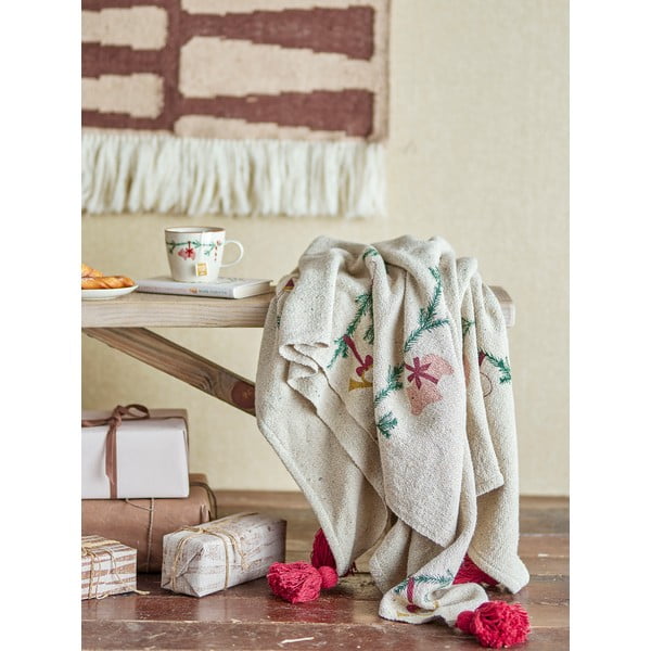 Krémová deka s vánočním motivem 130x160 cm Yule – Bloomingville-image-1