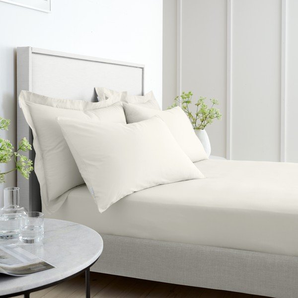 Krémové napínací prostěradlo z bavlněného perkálu 90x190 cm Cotton Percale – Bianca-image-2