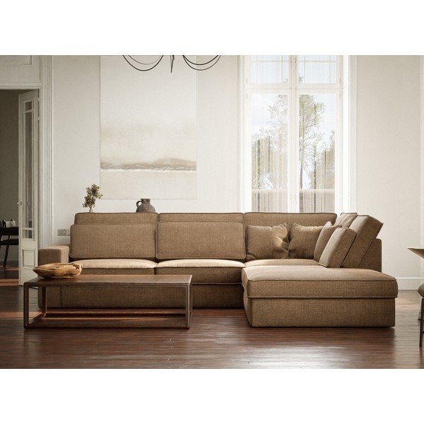 Světle hnědá žinylková rohová pohovka (pravý roh/do L) Kirou – Maison de Rêve-image-4