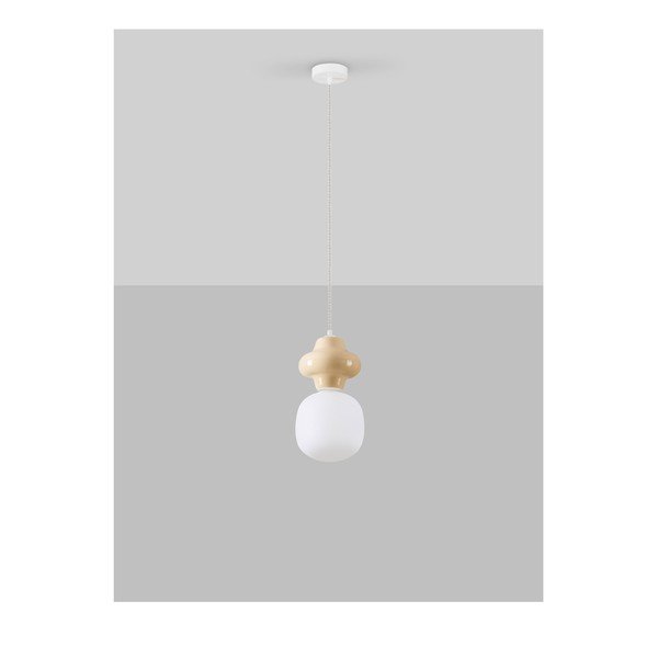 Bílé/krémové keramické závěsné svítidlo se skleněným stínidlem ø 18 cm Clio – Nova Luce-image-3