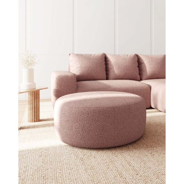 Světle růžový taburet z textilie bouclé Feiro – MESONICA-image-2