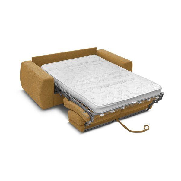 Žinylková pohovka na každodenní spaní/rozkládací v hořčicové barvě 240 cm Hugo – Bobochic Paris-image-3