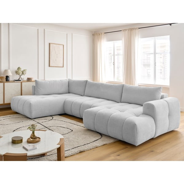 Světle šedá rozkládací/s úložným prostorem rohová pohovka (levý roh/do "U") Fuji – Bobochic Paris-image-1
