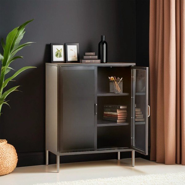 Šedá ocelová vitrína 80x102x40 cm Acier – Premier Housewares-image-1