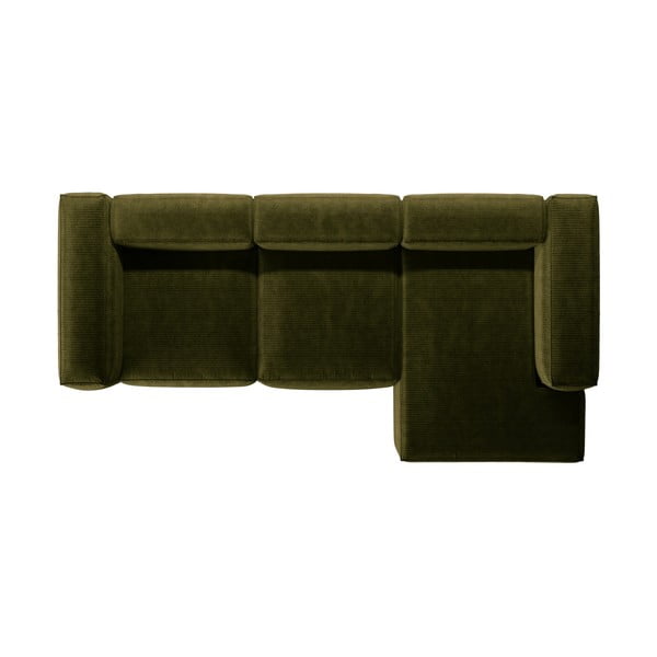 Zelená manšestrová rohová pohovka (pravý roh/s lenoškou) Bergamo – Cosmopolitan Design-image-3