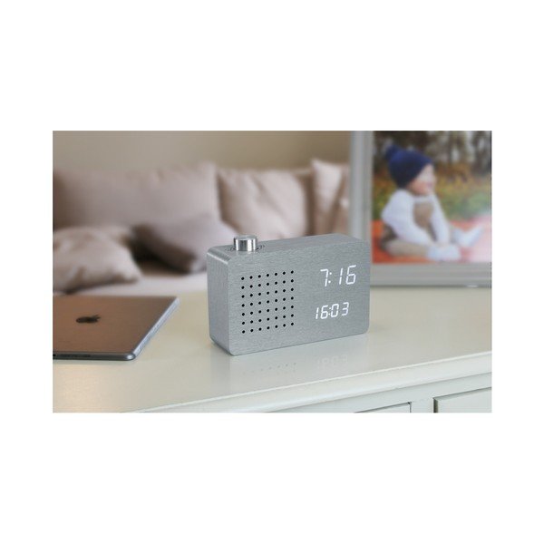 Šedý budík s bílým LED displejem a rádiem Gingko Radio Click Clock-image-4