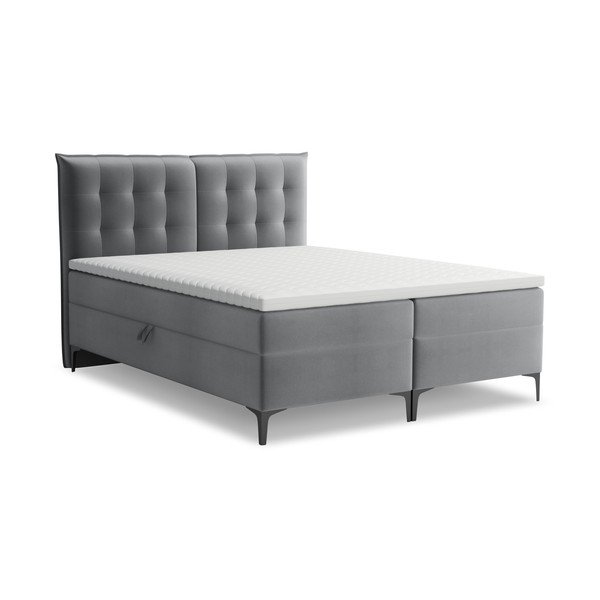 Šedá boxspring postel s úložným prostorem 180x200 cm Mikana – Makamii