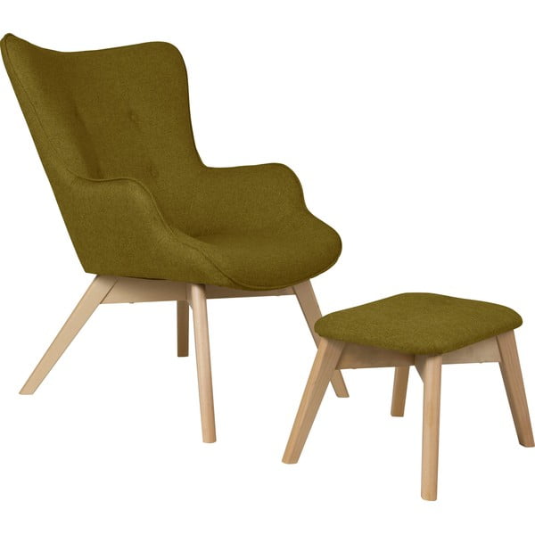 Zelené křeslo s podnožkou Niko – Ropez