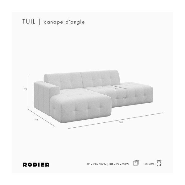 Šedá sametová rohová pohovka (levý roh/s lenoškou) Tuil – Rodier-image-4