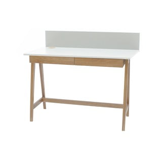 Bílý psací stůl s podnožím z jasanového dřeva Ragaba Luka, délka 110 cm