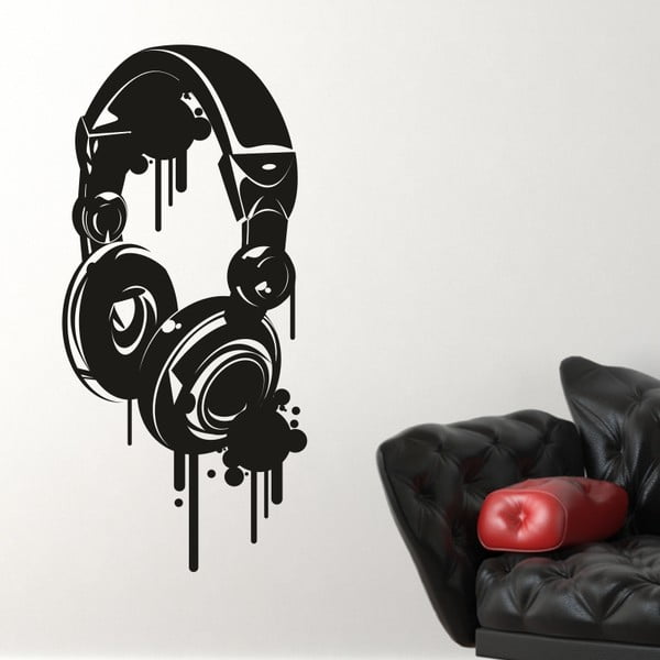 Samolepka na stěnu Headphones, černá