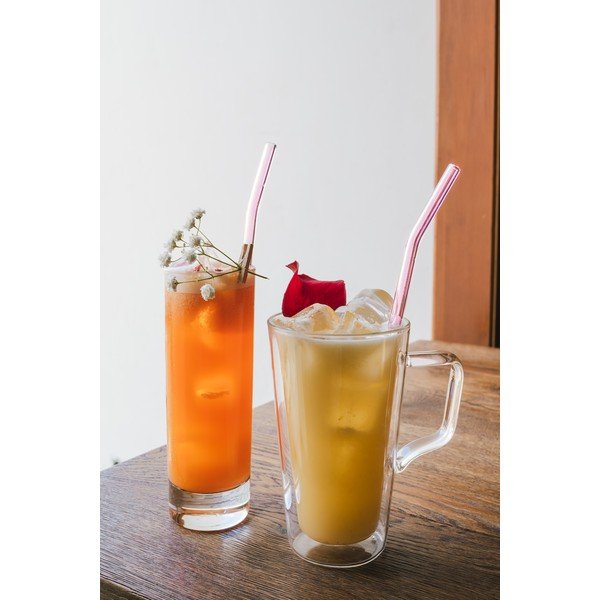 Sada 6 růžových skleněných brček na pití Vialli Design, délka 23 cm-image-1