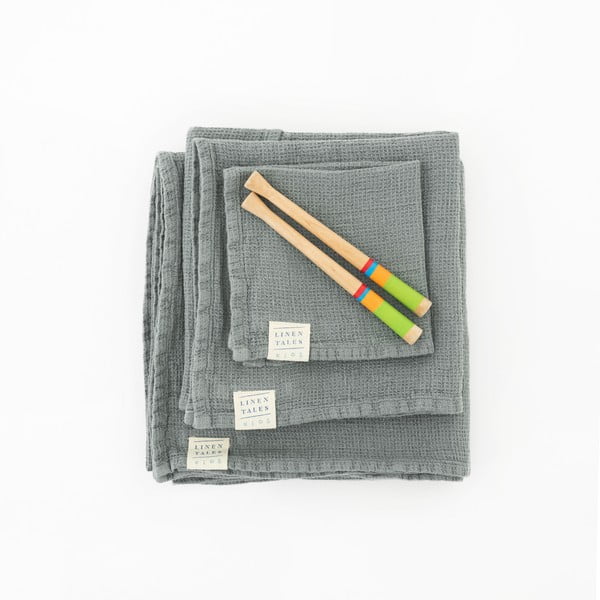 Dětská modrá osuška s kapucí Linen Tales Waffle, 100 x 100 cm-image-1