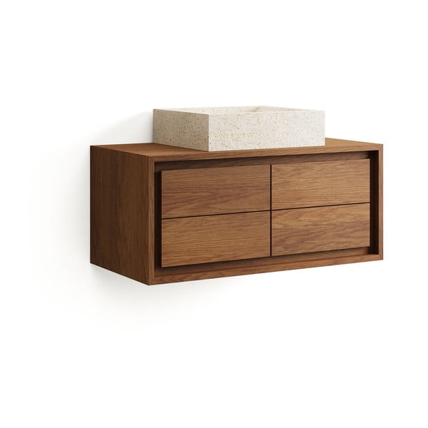 Tmavě hnědá závěsná skříňka pod umyvadlo z teakového dřeva 90x40 cm Kenta – Kave Home-image-3