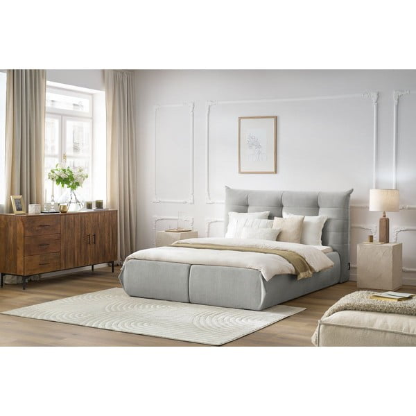 Světle šedá čalouněná dvoulůžková postel s úložným prostorem s roštem 160x200 cm Clothilde – Bobochic Paris-image-1