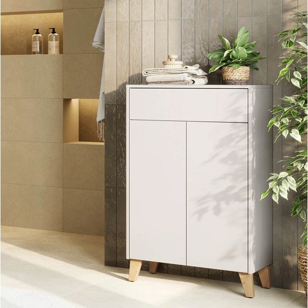 Krémová matná vysoká koupelnová skříňka 63x101 cm Arnea – Germania-image-1