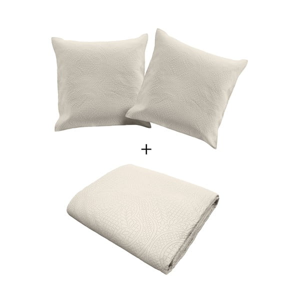 Krémový set přehozu a povlaku na polštář z mikrovlákna 240x260 cm Romane – douceur d'intérieur-image-4