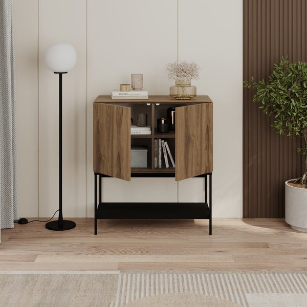 Skříňka v dekoru dubu v černo-přírodní barvě 80x90x40 cm Amira – Marckeric-image-2