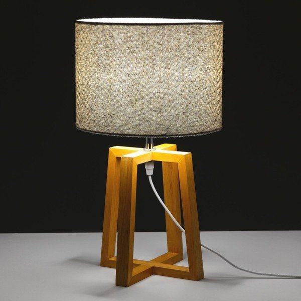 Šedo-hnědá stolní lampa z masivního dřeva s textilním stínidlem (výška 44 cm) – Casa Selección-image-1