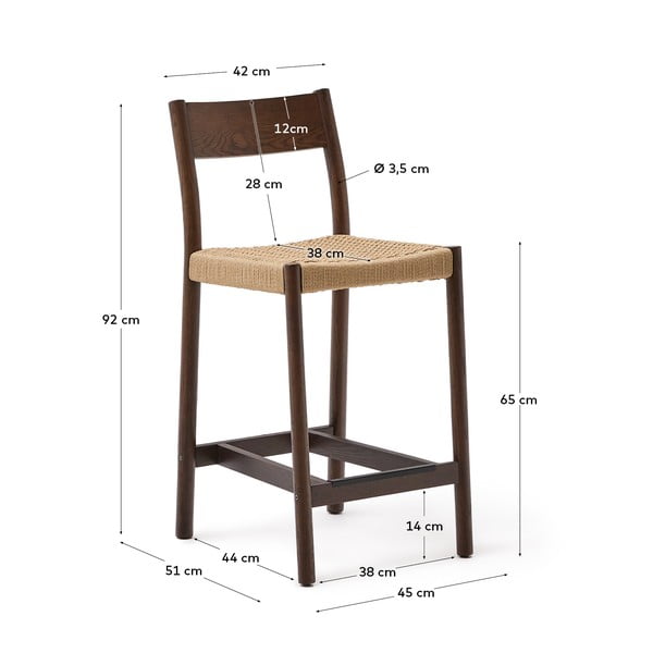 Hnědá/v přírodní barvě barová židle z dubového dřeva (výška sedáku 65 cm) Yalia – Kave Home-image-3