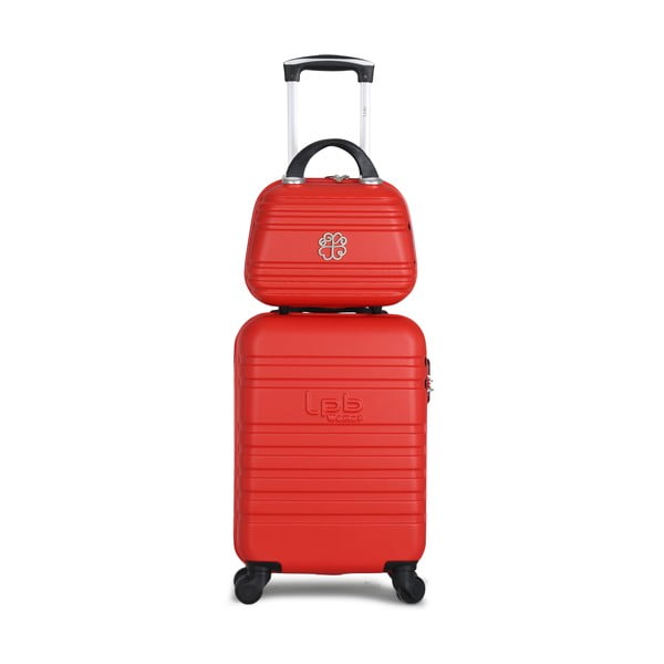 Set červeného skořepinového zavazadla na 4 kolečkách a kosmetického kufříku LPB Aurelia