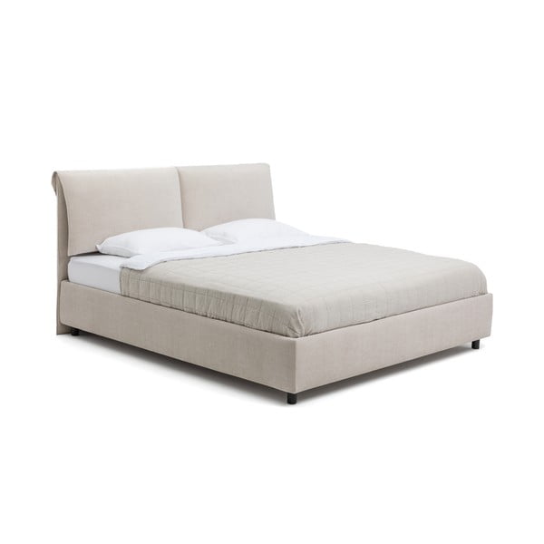 Béžová čalouněná dvoulůžková postel s úložným prostorem s roštem 180x200 cm Myra Pillow – Bonami Selection
