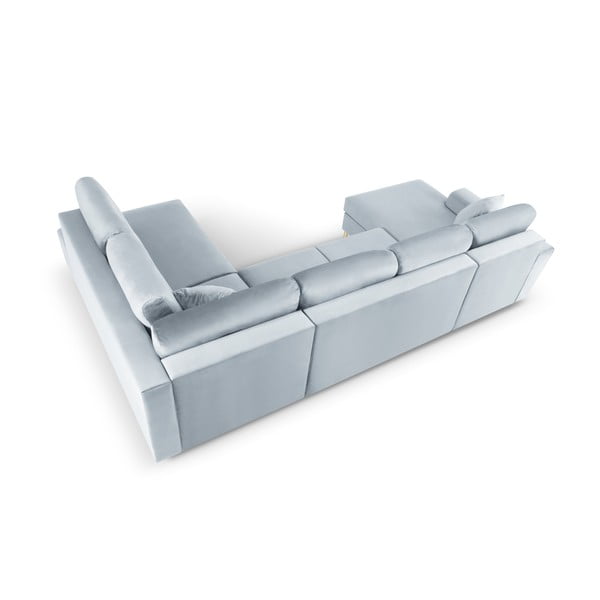 Světle modrá sametová rozkládací/s úložným prostorem rohová pohovka (pravý roh/do "U") Kyoto – Cosmopolitan Design-image-4