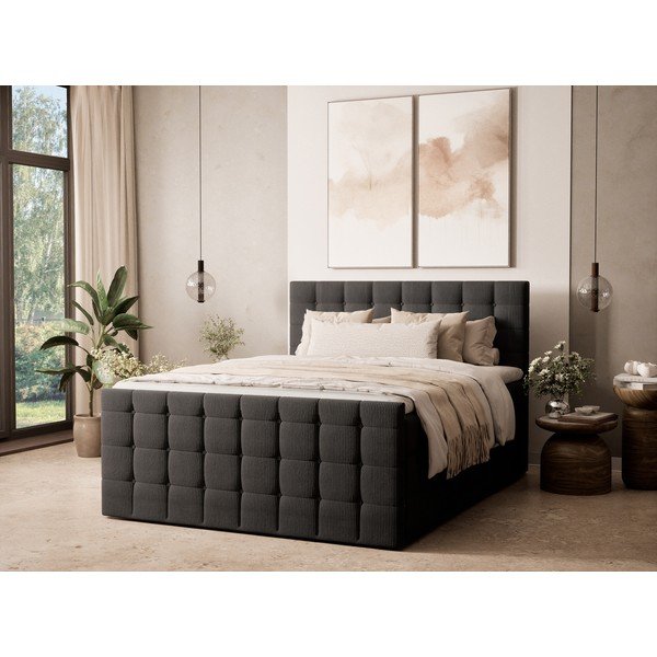 Antracitová boxspring postel s úložným prostorem 200x200 cm Tasca – Maison de Rêve-image-1