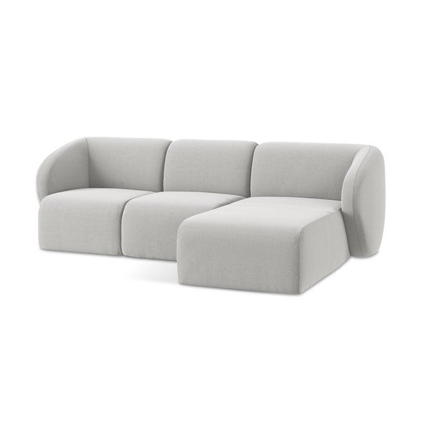 Světle šedá sametová rohová pohovka (pravý roh/s lenoškou) Lani – Makamii-image-4