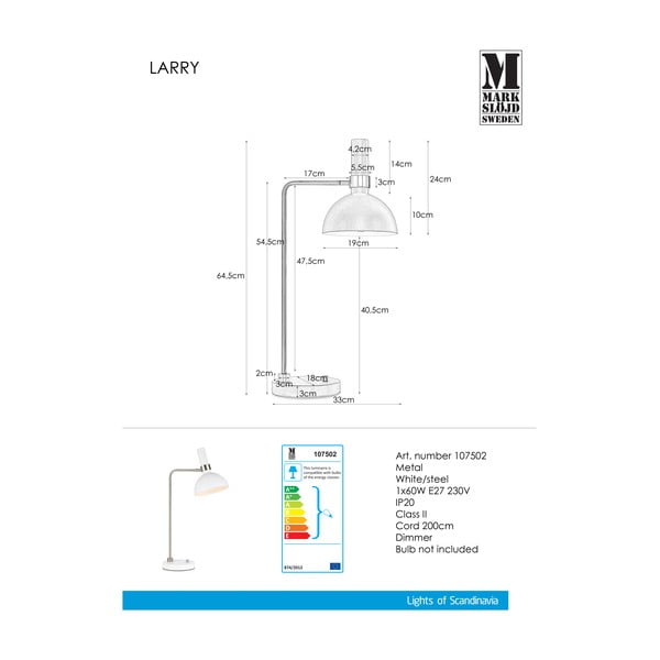 Bílá stolní lampa Markslöjd Larry-image-3