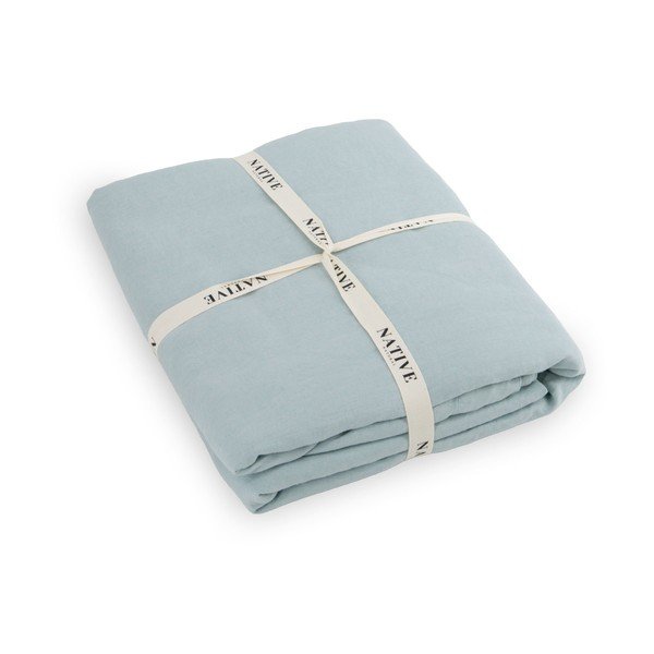 Světle modré lněné povlečení na dvoulůžko 200x200 cm Aqua – Native Natural-image-3