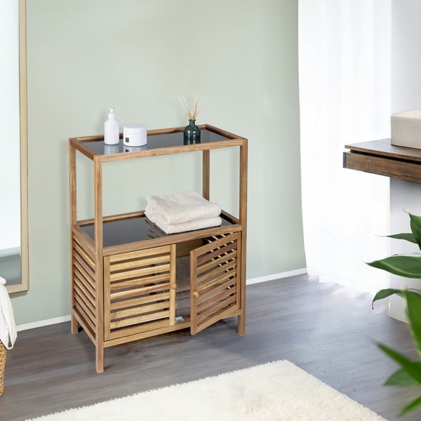 Černá/v přírodní barvě nízká koupelnová skříňka z masivu akácie 67,5x86 cm Fondi – Wenko-image-1