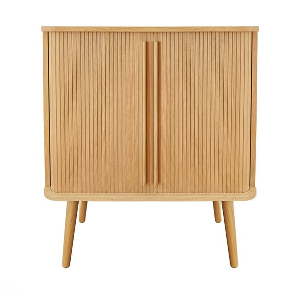Vysoká komoda v dekoru dubu s posuvnými dveřmi v přírodní barvě 83x95 cm Rove – Woodman