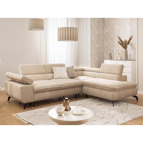 Béžová žinylková rohová pohovka (pravý roh/do L) Marbeya  – Ropez-image-1