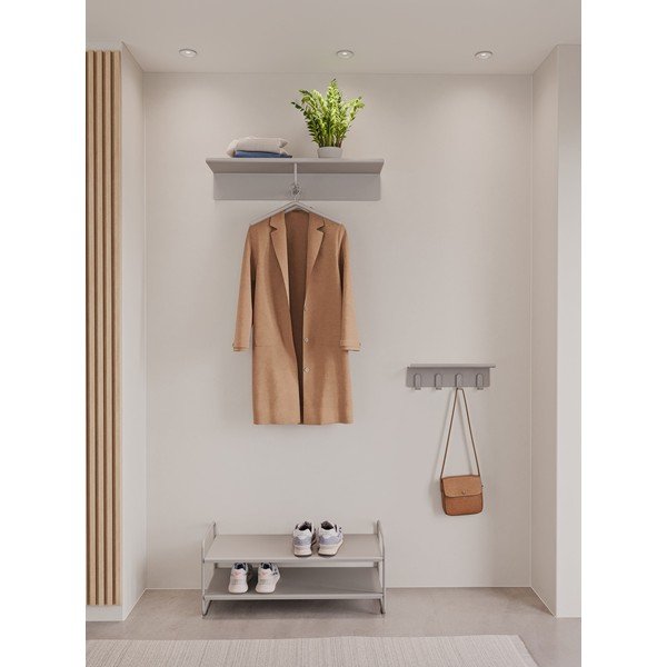 Světle šedý ocelový nástěnný věšák s poličkou 21,5 cm A-Coat – Zone-image-1
