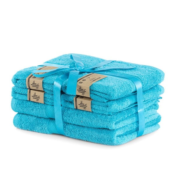 Modré froté ručníky a osušky v sadě 6 ks s příměsí bambusu Bamby – DecoKing-image-1