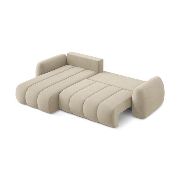 Světle hnědá rozkládací/s úložným prostorem rohová pohovka z textilie bouclé (levý roh/s lenoškou) Pele – Makamii-image-4